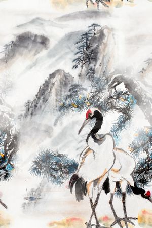 山水画印花华亿平台图片