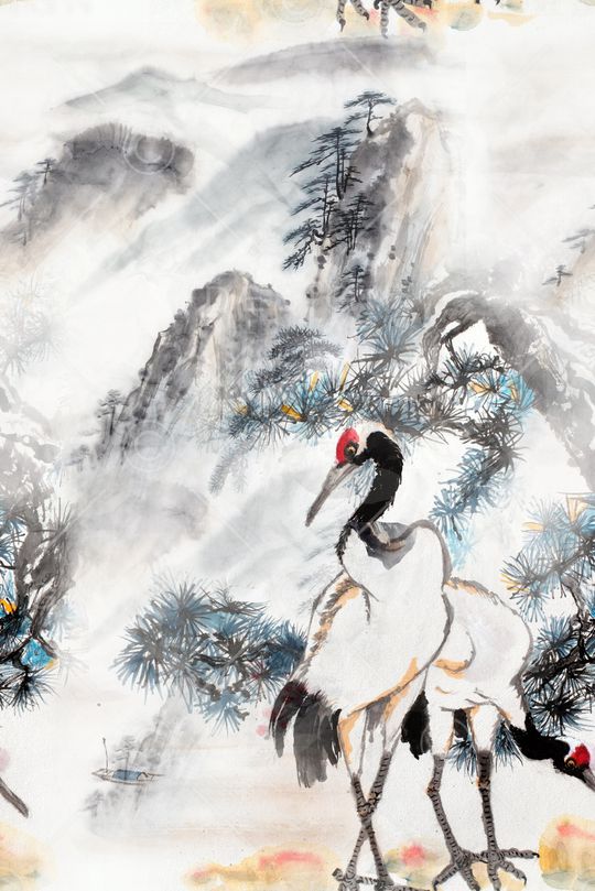 山水画印花华亿平台图片