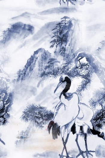 山水画印花华亿平台图片