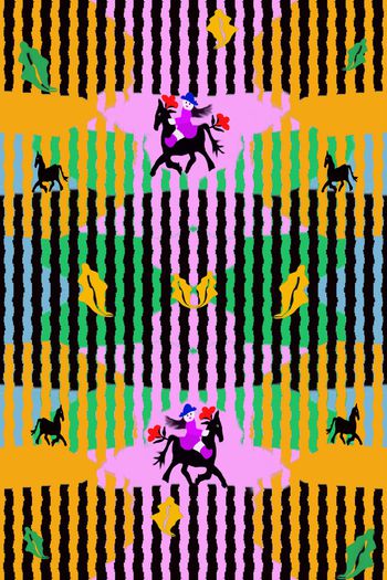 789868-卡通欢乐马奔跑少女装d