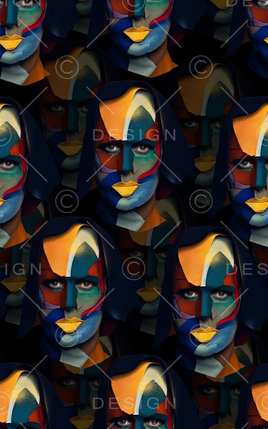 抽象手绘水彩画纹理几何人物数码印花印花华亿平台图片