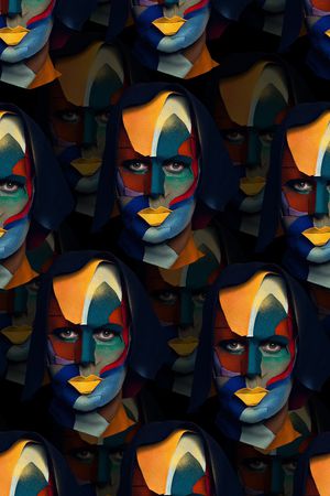 抽象手绘水彩画纹理几何人物数码印花印花华亿平台图片