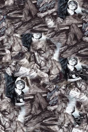 抽象手绘人物纹理数码印花印花华亿平台图片