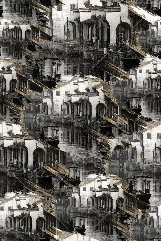 山水画印花华亿平台图片