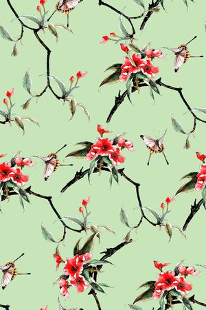 水彩茶花印花华亿平台图片