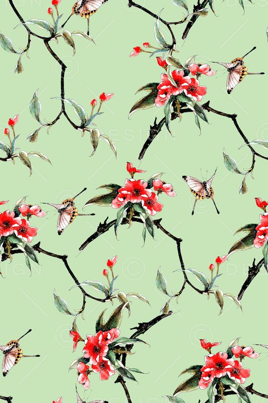 水彩茶花印花华亿平台图片