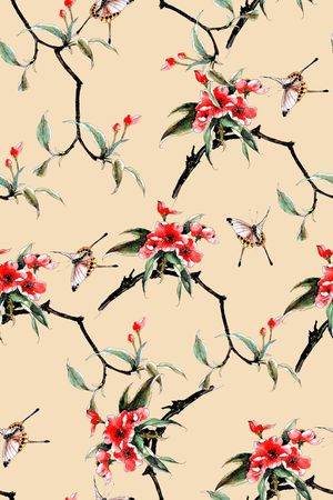 水彩茶花印花华亿平台图片