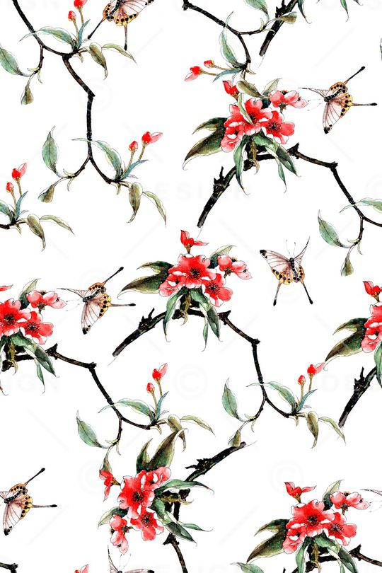 水彩茶花印花华亿平台图片