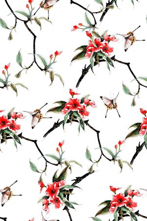 水彩茶花印花华亿平台图片