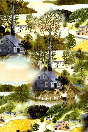 手绘风景印花华亿平台图片