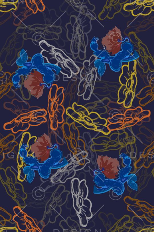 手绘线条笔触印花华亿平台图片