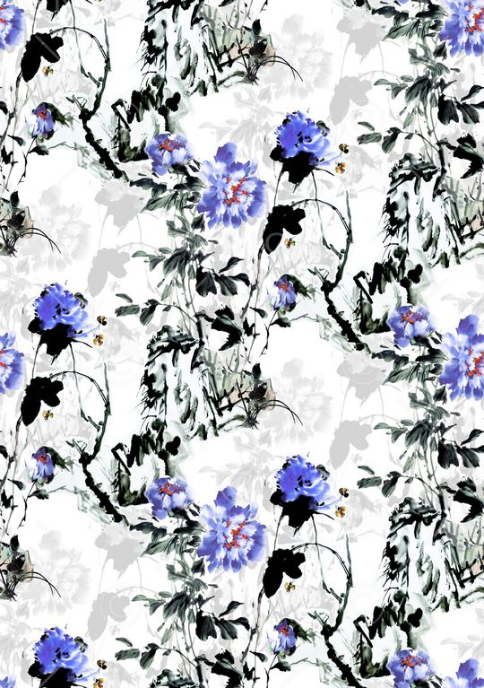 水彩水墨花卉印花华亿平台图片