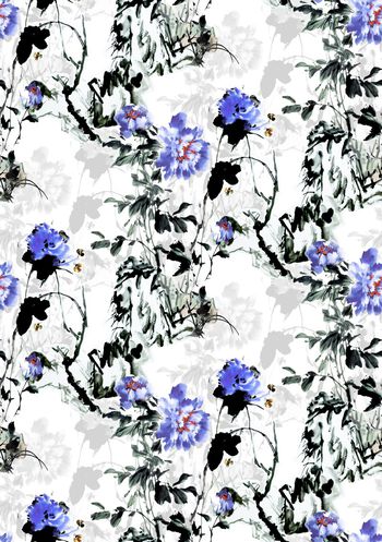 805742-水墨花卉 山--2