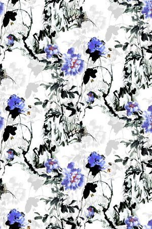 水彩水墨花卉印花华亿平台图片