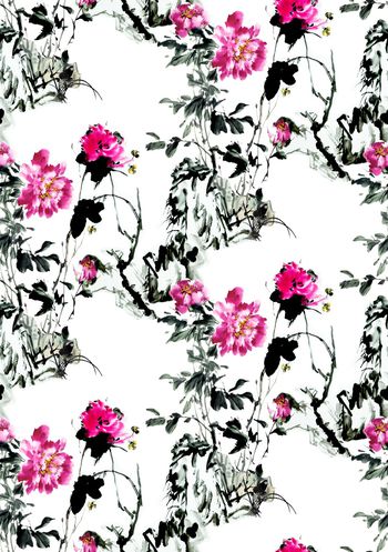 805743-水墨花卉 山--3