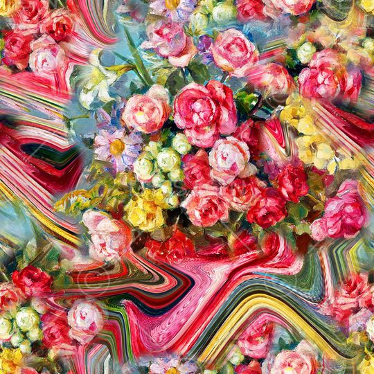 油画玫瑰印花华亿平台图片