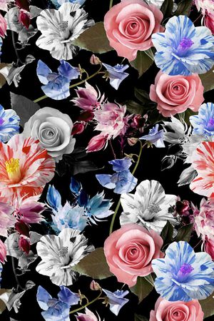 大牌黑白梦幻花卉印花华亿平台图片