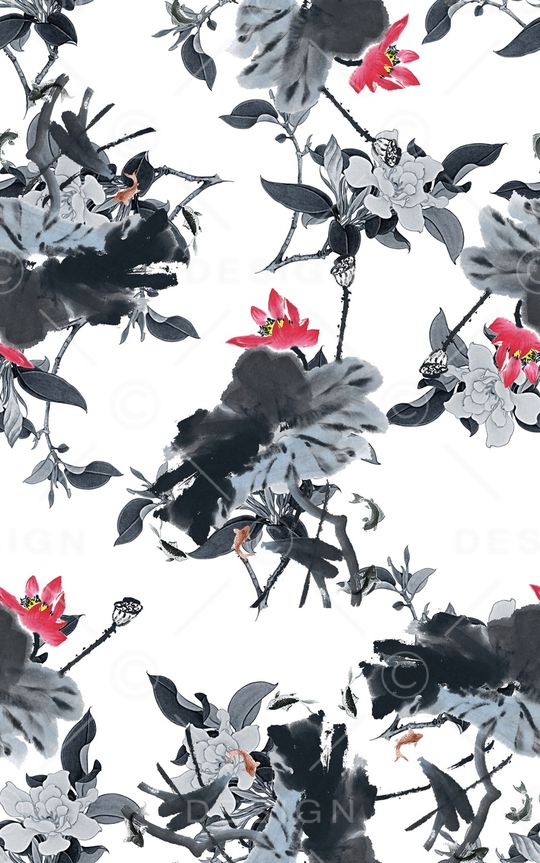 抽象手绘水墨画植物纹理花卉数码印花印花华亿平台图片