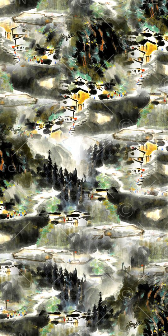 手绘风景印花华亿平台图片