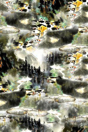 手绘风景印花华亿平台图片