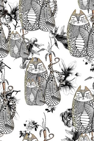 抽象手绘水彩画几何纹理动物鸟类数码印花印花华亿平台图片