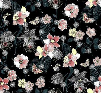 812842-奇幻童话插画花卉昆虫2