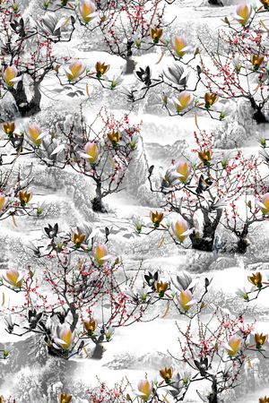 玉兰花印花华亿平台图片