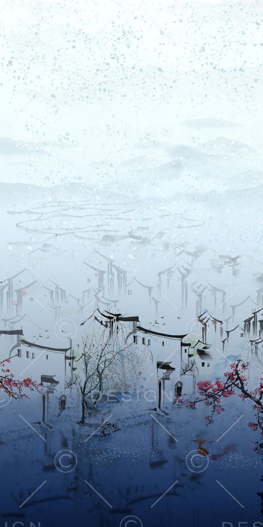 山水画印花华亿平台图片