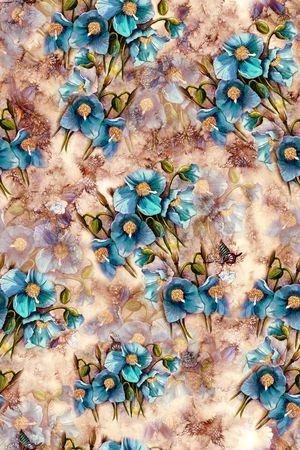 水墨花卉印花华亿平台图片