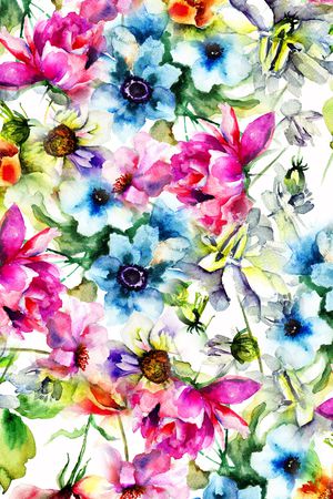 水彩花印花华亿平台图片