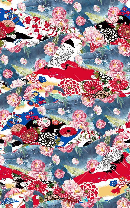 日式花卉印花华亿平台图片