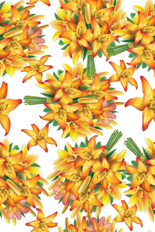 手绘百合印花华亿平台图片