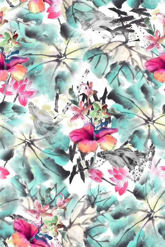 荷花印花华亿平台图片