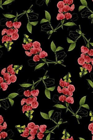 复古手绘蝴蝶兰印花华亿平台图片