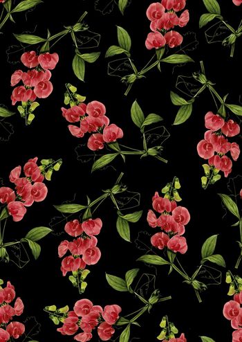 825865-复古手绘蝴蝶兰，兰花，树枝兰花-B