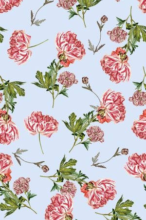 复古手绘郁金香花卉印花华亿平台图片