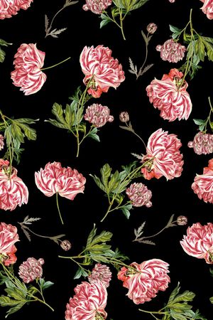 复古手绘郁金香花卉印花华亿平台图片