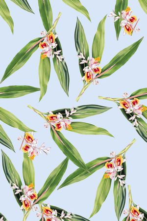 手绘竹叶花印花华亿平台图片