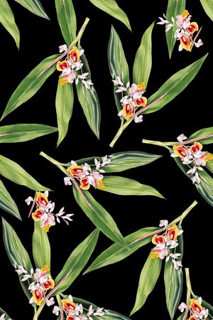 手绘竹叶花印花华亿平台图片