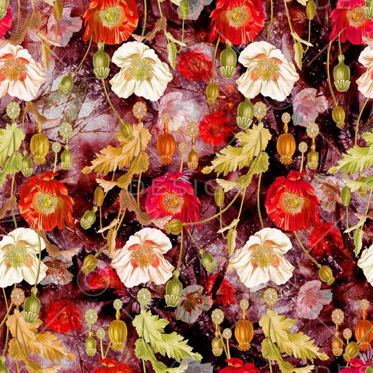 罂粟花印花华亿平台图片