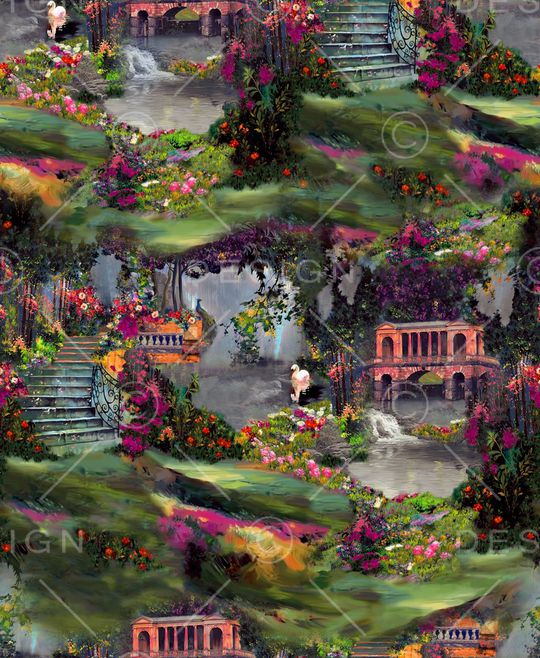 山水画印花华亿平台图片