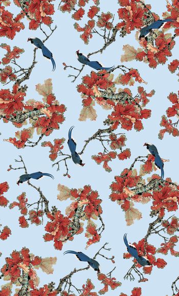 829941-中国风工笔画，水墨画枫叶，中国风鸟