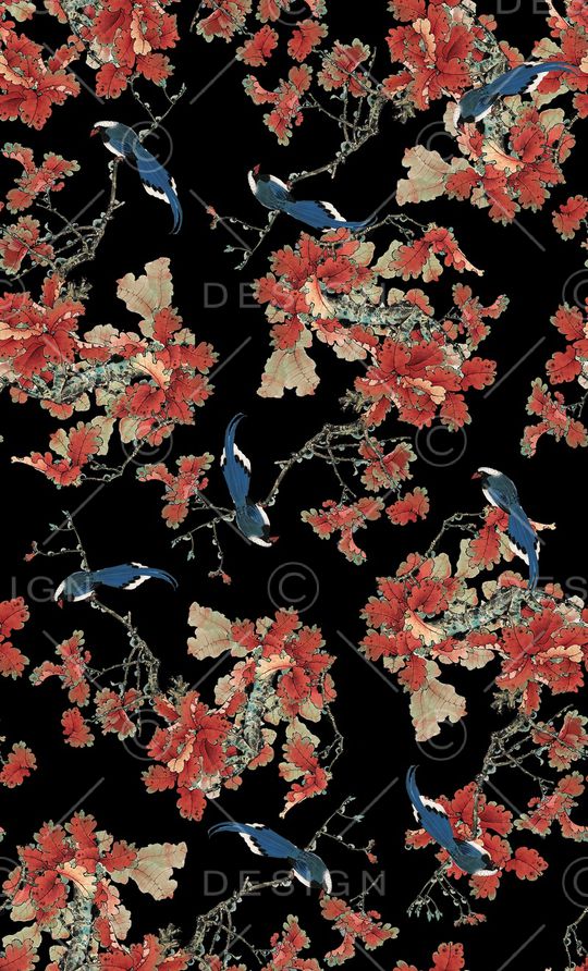 中国风工笔画印花华亿平台图片