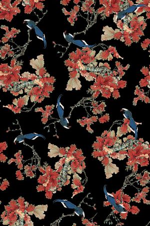 中国风工笔画印花华亿平台图片