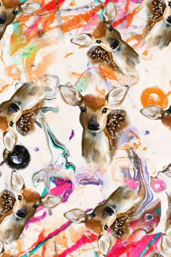 831321-休闲风 油画 雪地 动物 小鹿 1