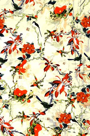 花鸟印花华亿平台图片