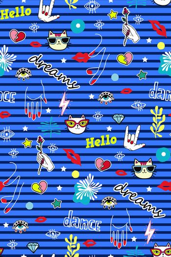 832071-条纹字母嘴唇眼睛 手 圆点 猫咪组