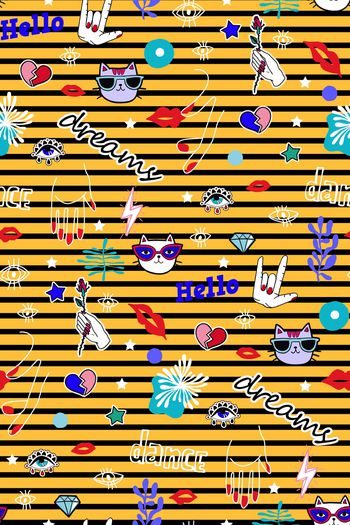 832073-条纹字母嘴唇眼睛 手 圆点 猫咪组