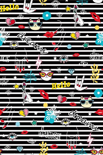 832074-条纹字母嘴唇眼睛 手 圆点 猫咪组