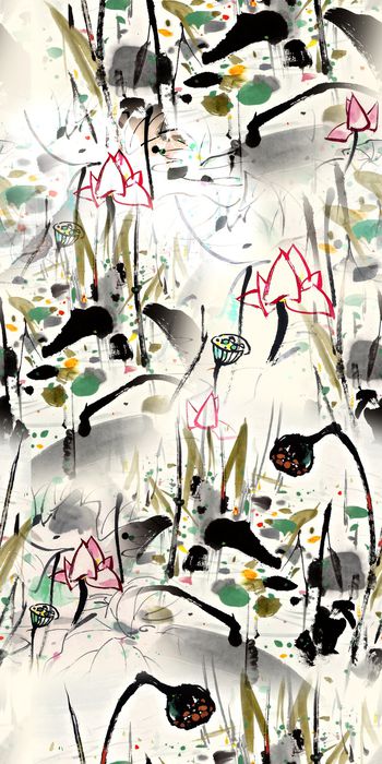 手绘水墨印花华亿平台图片